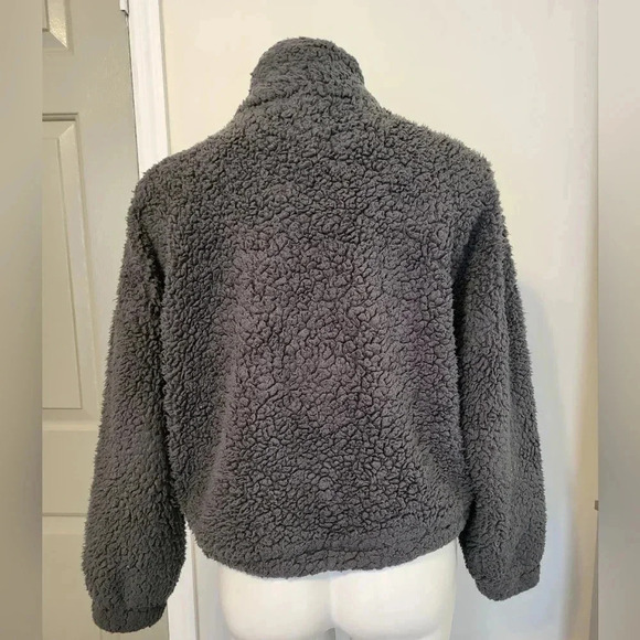 Urban Outfitters Willow Fuzzy Charcoal Drawstring Teddy Zipper Sherpa Jacket(M) - Picture 4 of 13